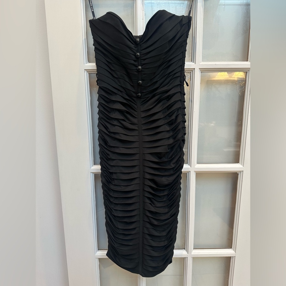Vintage Betsey Johnson Evening Elegant Strapless Ruched Wiggle Dress Size 2 XS